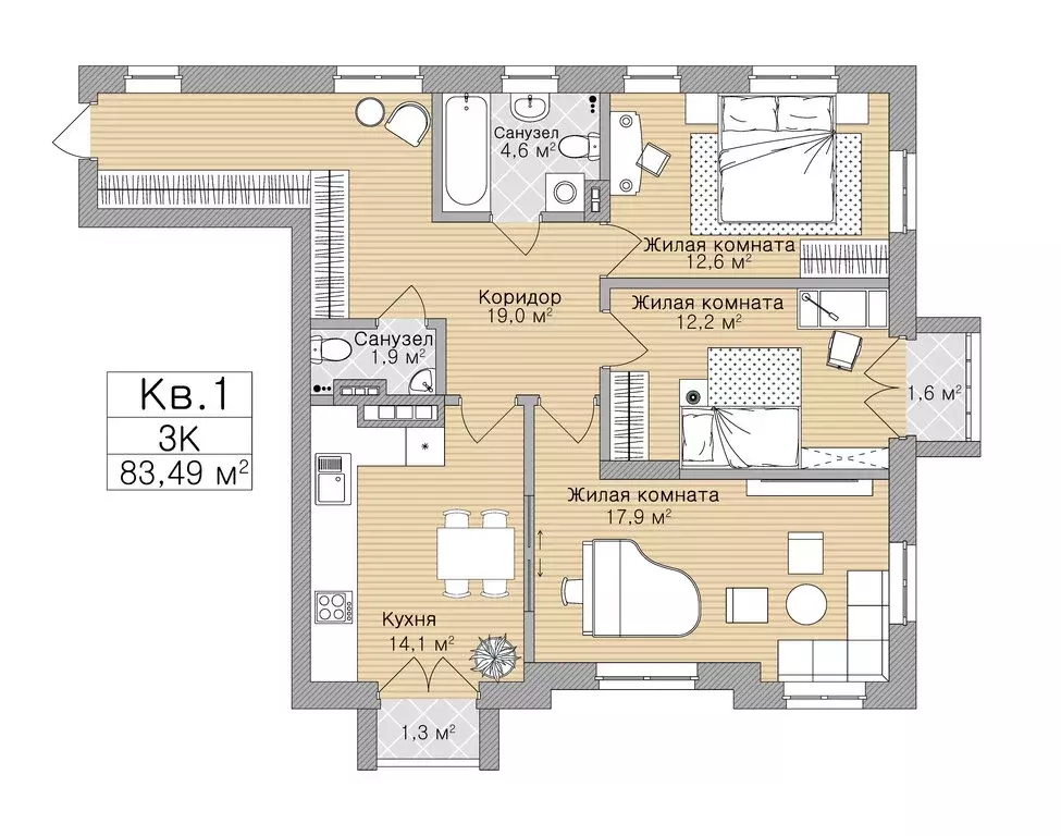 3-комнатная квартира: Рязань, улица Горького, 62 (83.49 м) - Фото 0