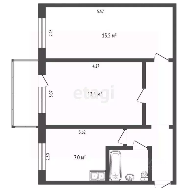 2-к кв. Саха (Якутия), Нерюнгри ул. Карла Маркса, 25/3 (43.6 м) - Фото 2