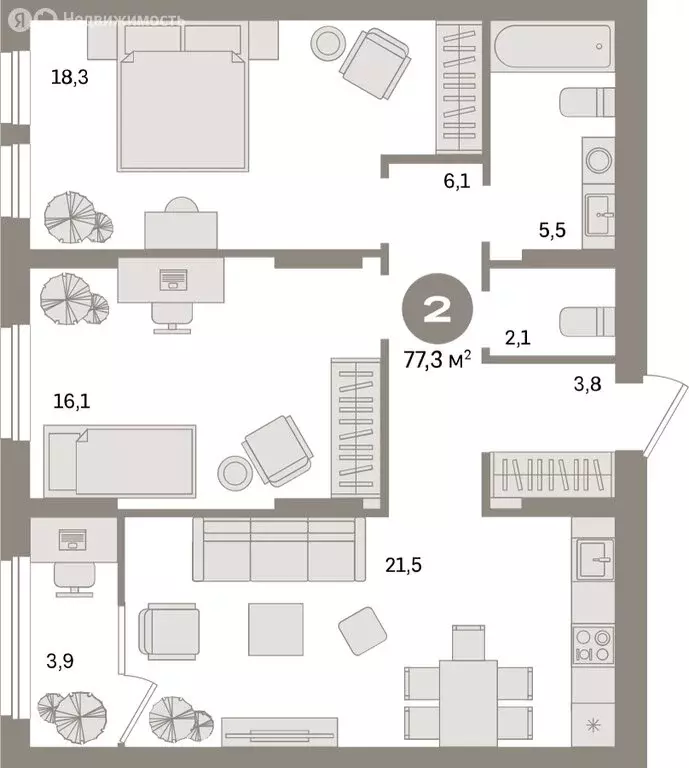 2-комнатная квартира: Екатеринбург, улица Пехотинцев, 2Д (77.3 м) - Фото 1