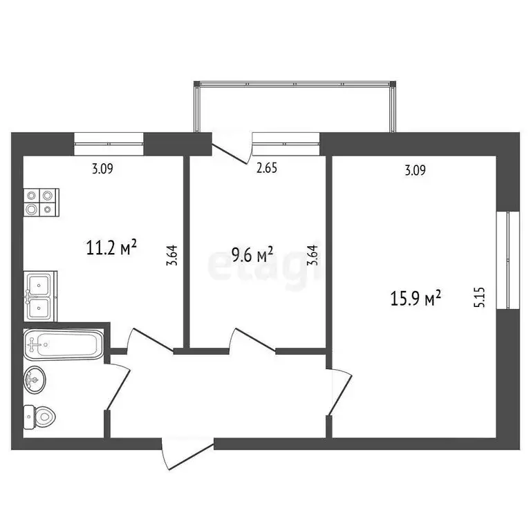 2-комнатная квартира: Вологда, микрорайон Водники, Северная улица, 36А ... - Фото 0