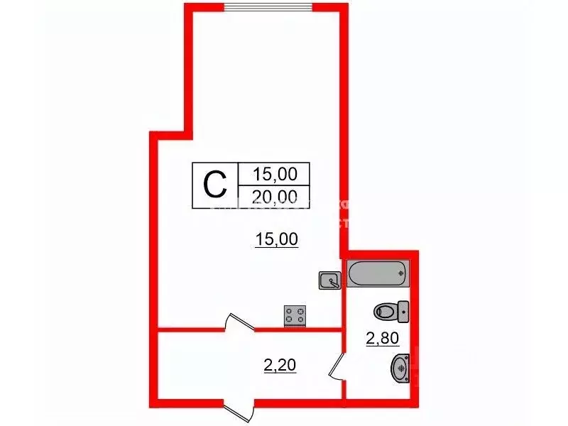 Студия Санкт-Петербург Рижский просп., 70Р (20.0 м) - Фото 1