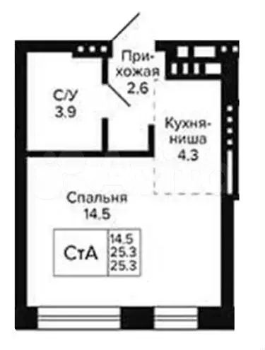 Квартира-студия, 25,3 м, 5/11 эт. - Фото 0