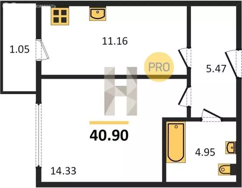 1-комнатная квартира: Пионерский, Портовая улица, 5А (40.9 м) - Фото 1