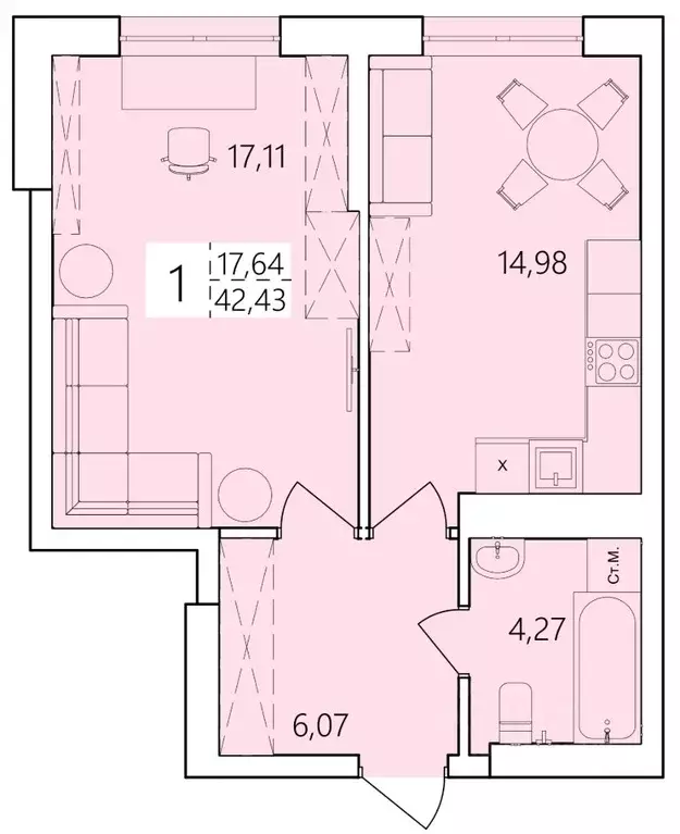 1-к кв. Башкортостан, Уфа ул. Пожарского, 237 (42.43 м) - Фото 1