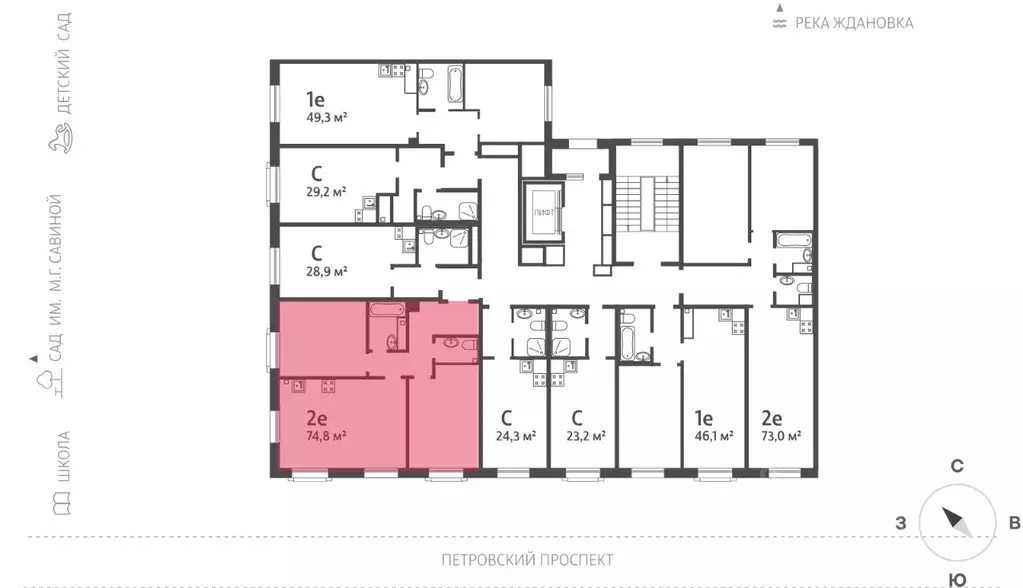 2-к кв. Санкт-Петербург Петровский просп., 9к2 (74.6 м) - Фото 1