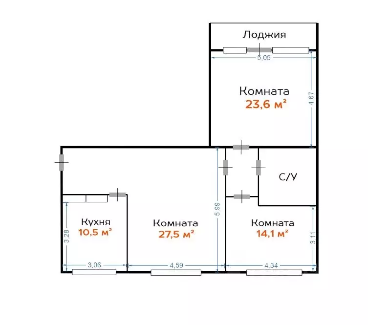 3-к кв. Москва Фестивальная ул., 9 (93.3 м) - Фото 2