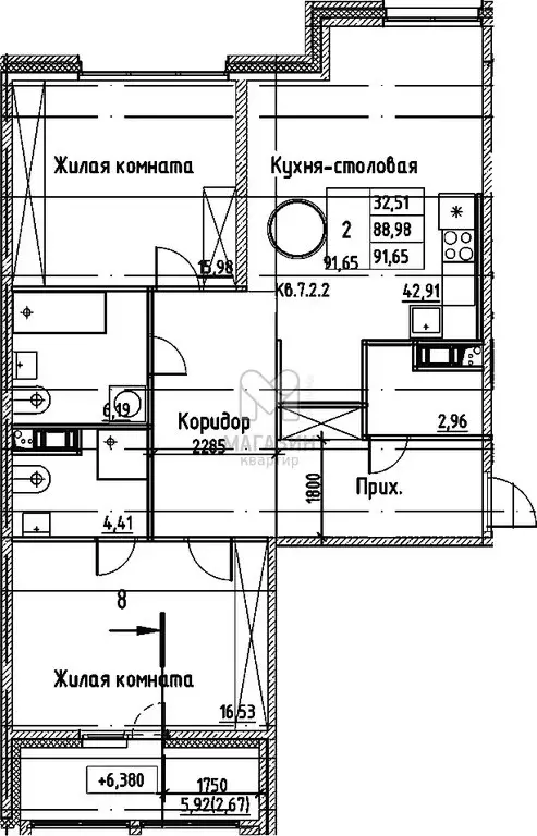 2-комнатная квартира: Санкт-Петербург, Заставская улица, 30 (91.65 м) - Фото 0