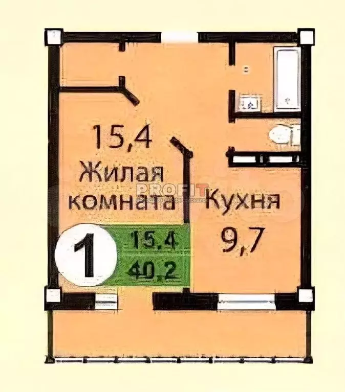 1-к. квартира, 40,2 м, 4/16 эт. - Фото 0