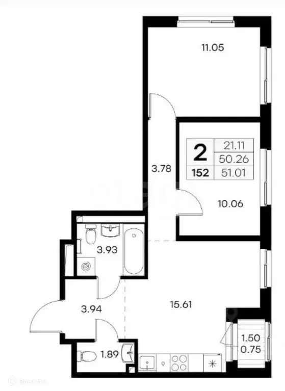 Продаётся 2-к квартира, 51.01 м - Фото 0