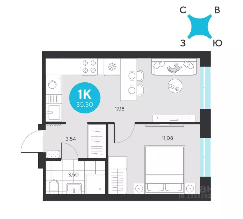 1-к кв. Свердловская область, Екатеринбург Академический мкр, 25-й ... - Фото 1