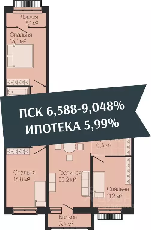 3-к кв. Нижегородская область, Нижний Новгород Резиденция жилой ... - Фото 0