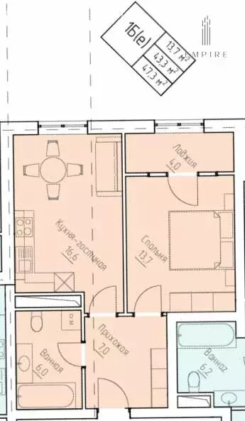 1-комнатная квартира: Грозный, проспект В.В. Путина, 4 (46 м) - Фото 2