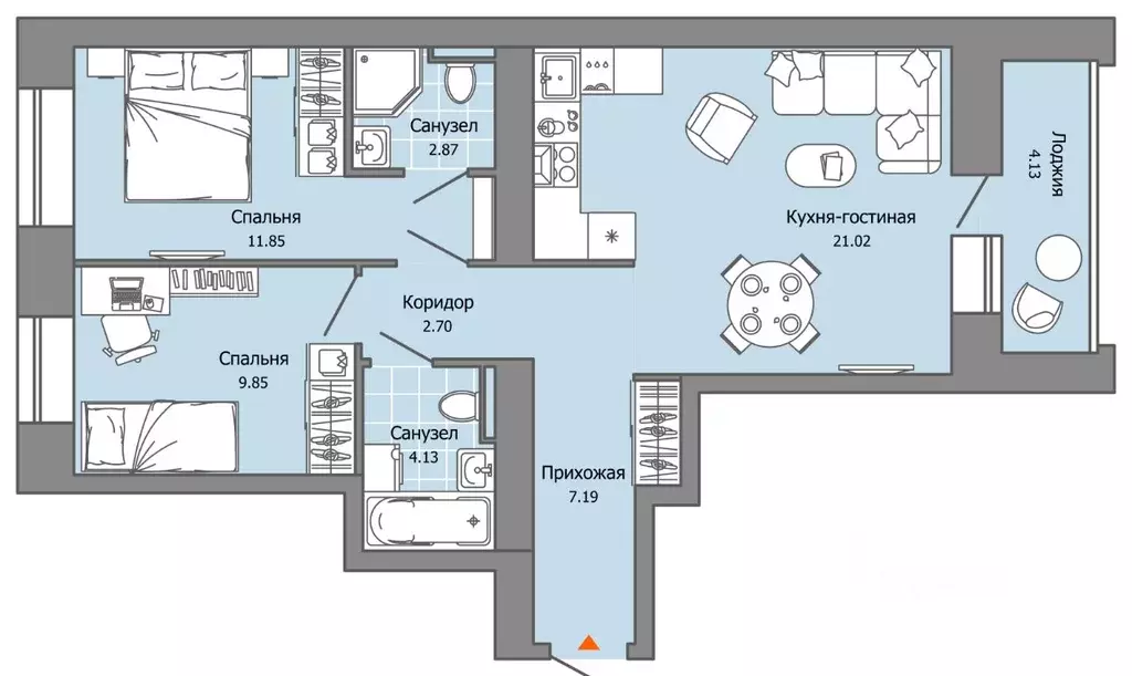 2-к кв. Пермский край, Пермь ул. Дзержинского, 35А (62.0 м) - Фото 2