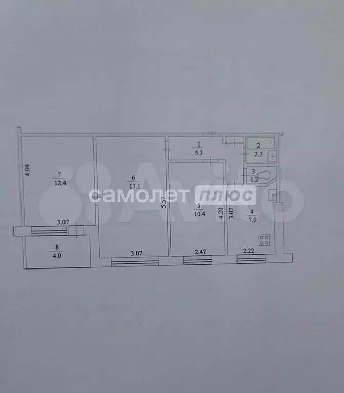 3-к. квартира, 57,7 м, 6/9 эт. - Фото 0