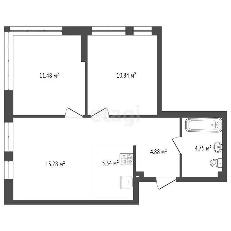 2-комнатная квартира: Тюмень, Харьковская улица, 72А (50.7 м) - Фото 1