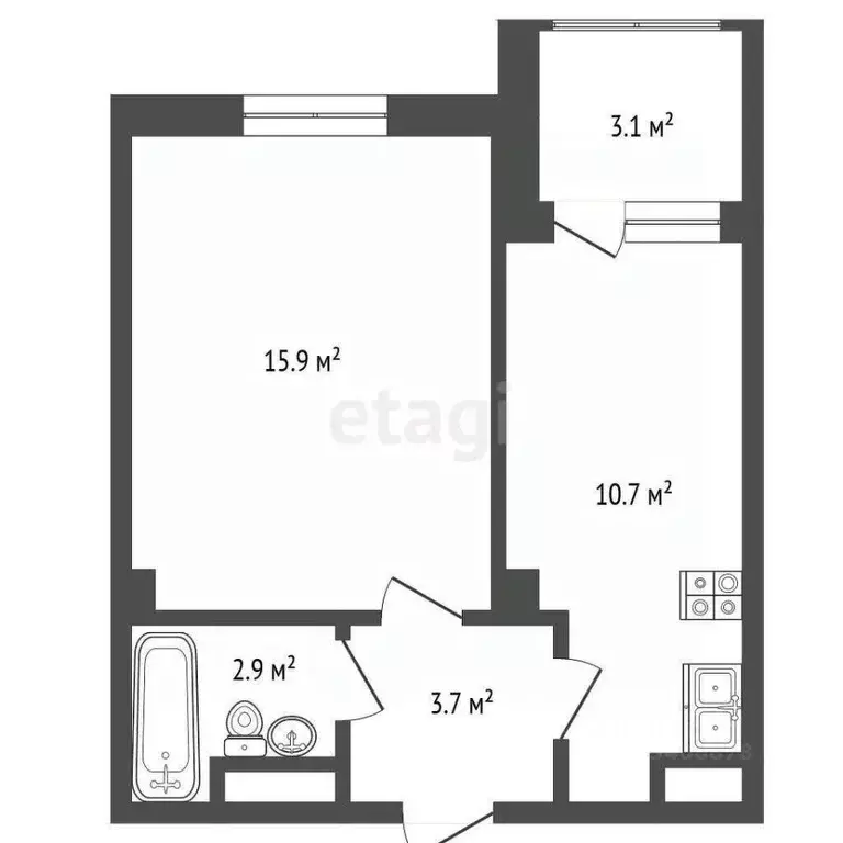 1-к кв. Ханты-Мансийский АО, Ханты-Мансийск Югорская ул., 1 (33.2 м) - Фото 1