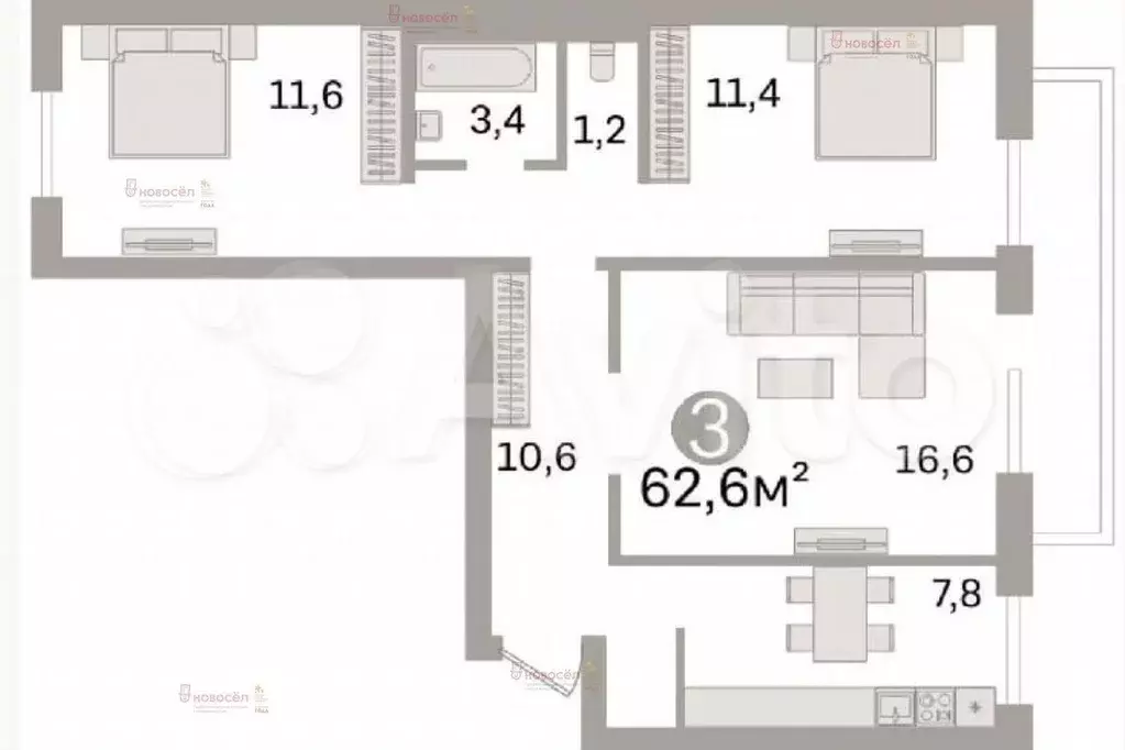 3-к. квартира, 66 м, 3/5 эт. - Фото 0