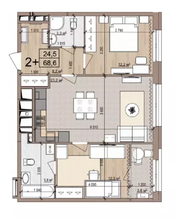 2-к кв. Рязанская область, Рязань Касимовское ш., 30 (68.6 м) - Фото 1