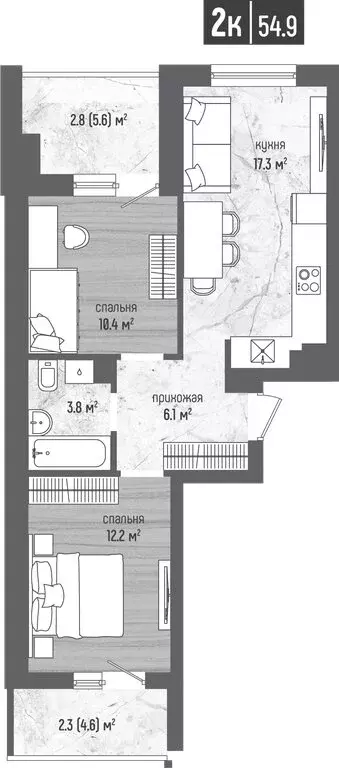2-комнатная квартира: Калининградская область, Светлогорск (54.9 м) - Фото 0