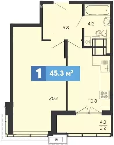 1-комнатная квартира: Засечное, Прибрежный бульвар, 5 (45.3 м) - Фото 1
