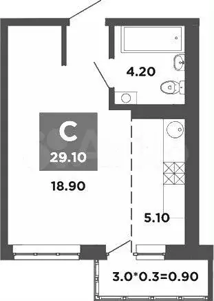 Квартира-студия, 29,1 м, 4/20 эт. - Фото 1