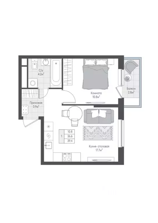 1-к кв. Тверская область, Тверь Южный мкр, Этот жилой комплекс (37.44 ... - Фото 1