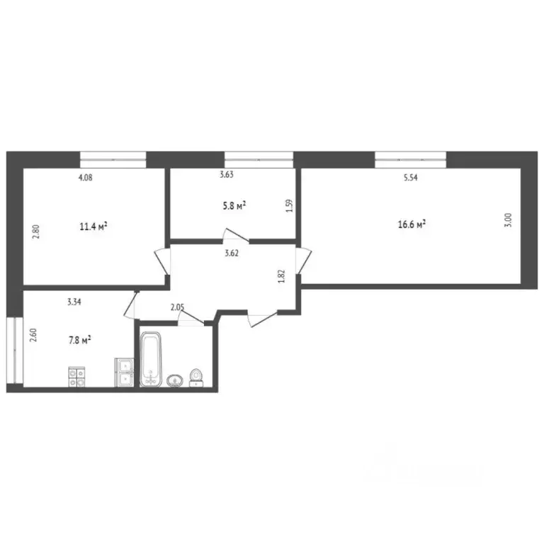 3-к кв. Тюменская область, Тюмень ул. 50 лет Октября, 33 (53.0 м) - Фото 2