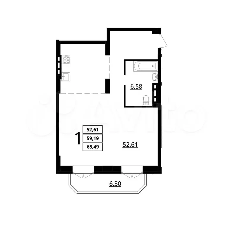 Квартира-студия, 65,5 м, 7/7 эт. - Фото 0