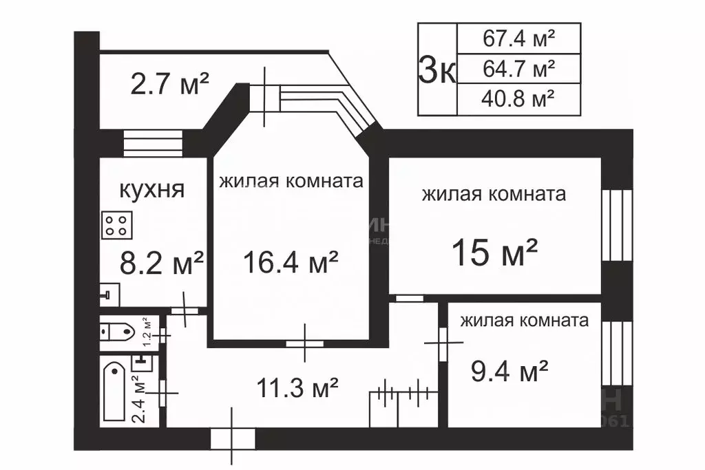 3-к кв. Владимирская область, Владимир Суздальский просп., 2 (67.4 м) - Фото 2