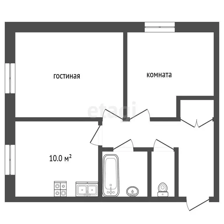 Квартира, 2 комнаты, 40.29 м - Фото 1