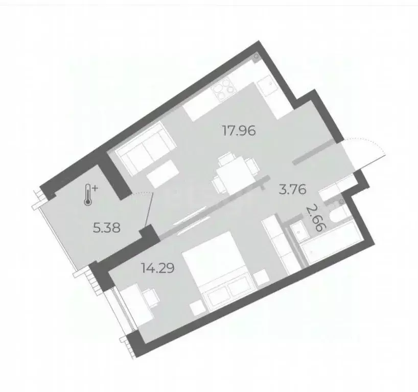 2-к кв. Санкт-Петербург наб. Миклухо-Маклая, 3к1 (41.7 м) - Фото 2
