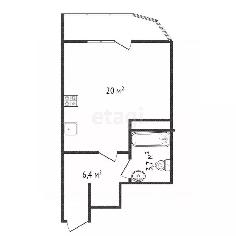 Студия Калужская область, Обнинск ул. Гагарина, 65 (30.1 м) - Фото 2