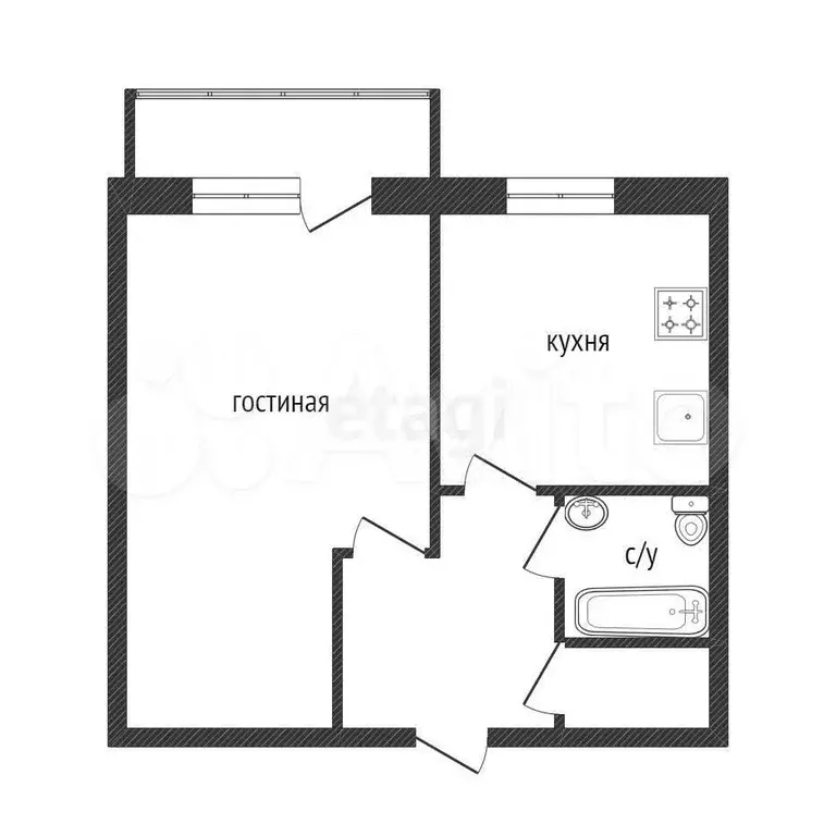1-к. квартира, 28,5 м, 5/9 эт. - Фото 0