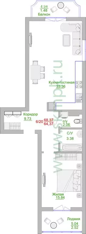 1-комнатная квартира: Пионерский, Портовая улица, 5 (76 м) - Фото 0