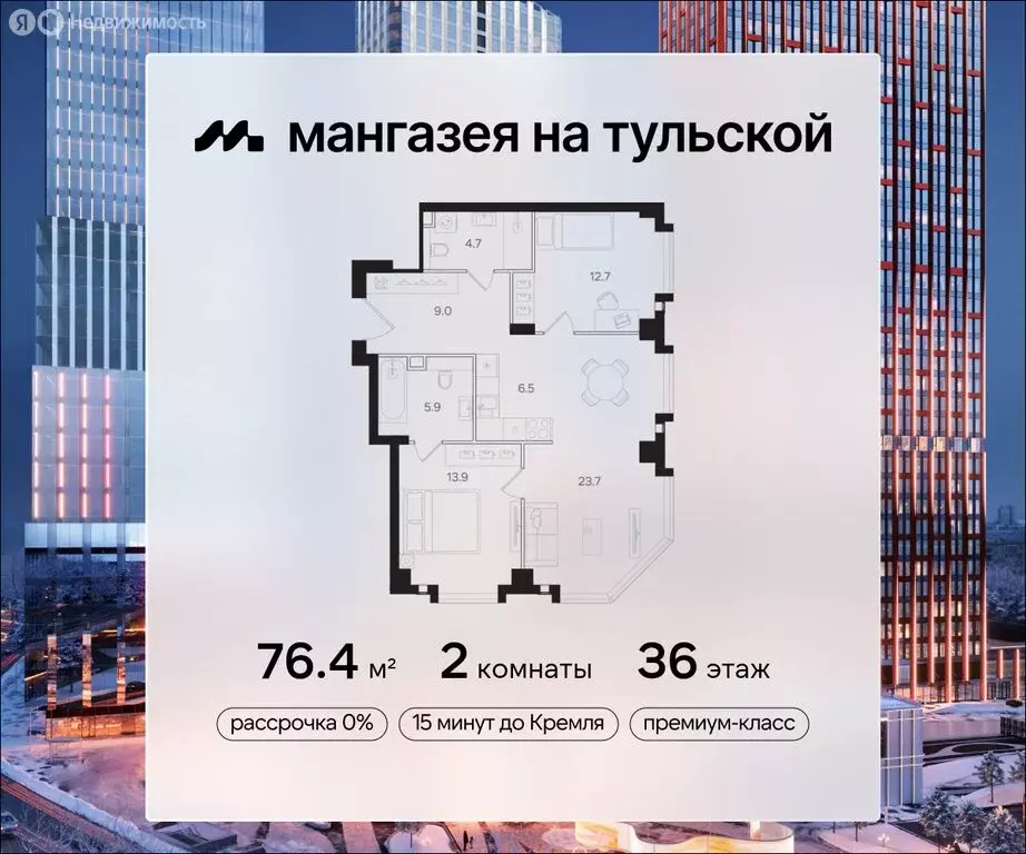 2-комнатная квартира: Москва, ЖК Мангазея на Тульской (76.4 м) - Фото 0