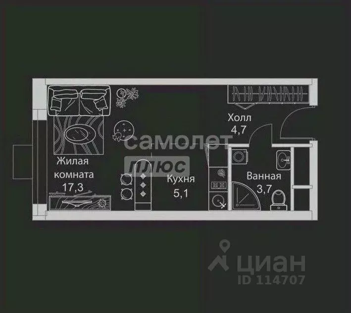 Студия Москва Сколковское ш., 40к3 (31.0 м) - Фото 2