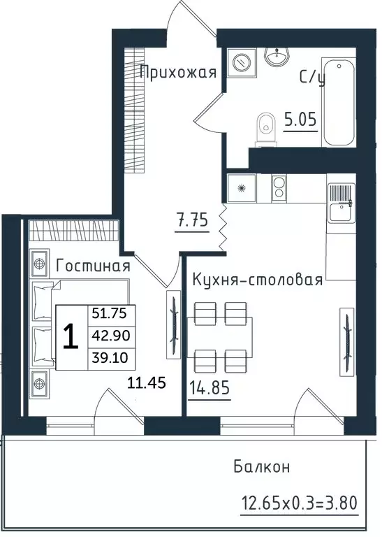 1-комнатная квартира: посёлок городского типа Янтарный, Обогатительная ... - Фото 1
