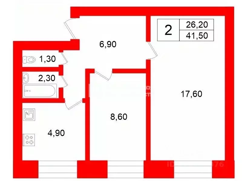 2-к кв. Санкт-Петербург Красногвардейская пл., 6 (41.5 м) - Фото 1