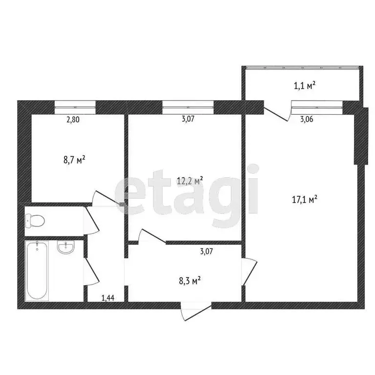 2-комнатная квартира: Белгород, улица Челюскинцев, 58 (51 м) - Фото 0