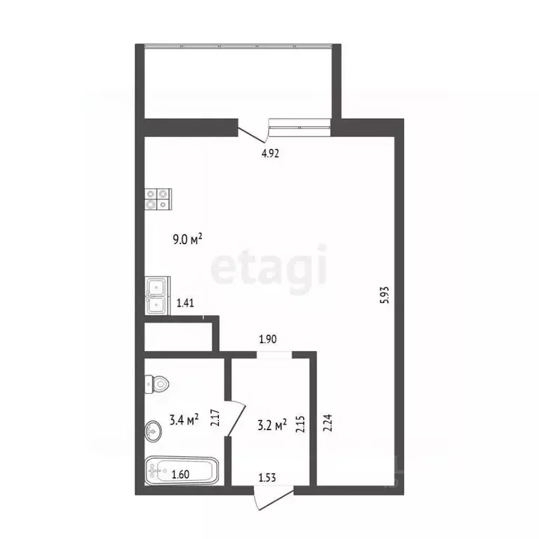 Студия Тюменская область, Тюмень ул. Беляева, 33к1 (27.7 м) - Фото 2