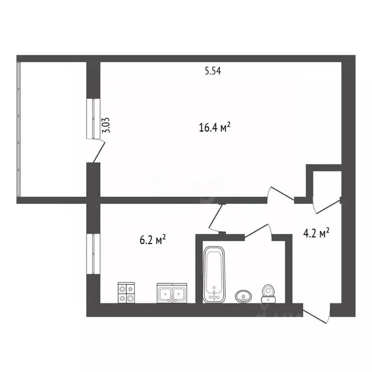 1-к кв. Ярославская область, Ярославль проезд Ушакова, 6 (30.5 м) - Фото 2