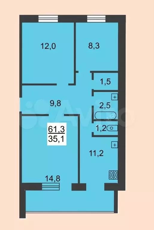 3-к. квартира, 65 м, 5/6 эт. - Фото 0