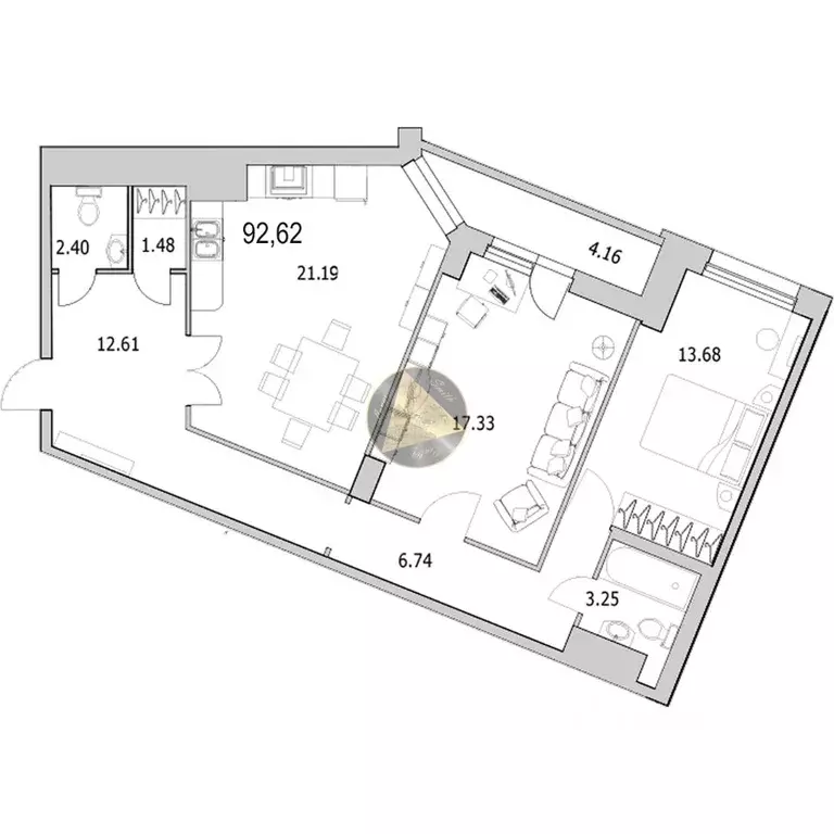 2-к кв. Санкт-Петербург ул. Кустодиева, 5к1 (92.62 м) - Фото 2