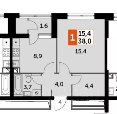 1-к кв. Москва Строительный проезд, 9С9 (38.0 м) - Фото 0