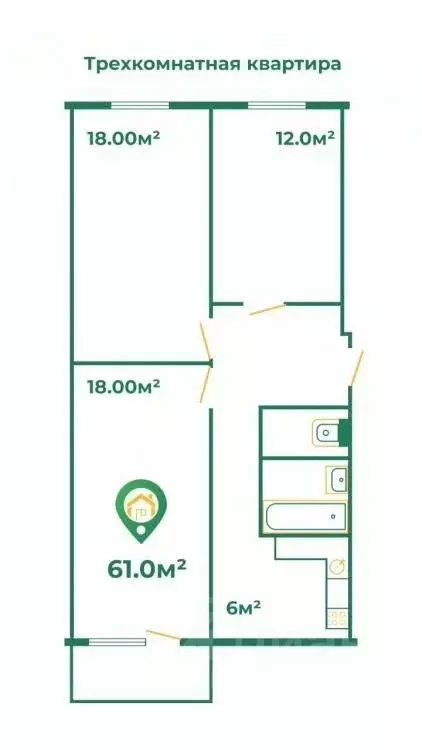 3-к кв. Хакасия, Абакан ул. Кати Перекрещенко, 8 (61.0 м) - Фото 2