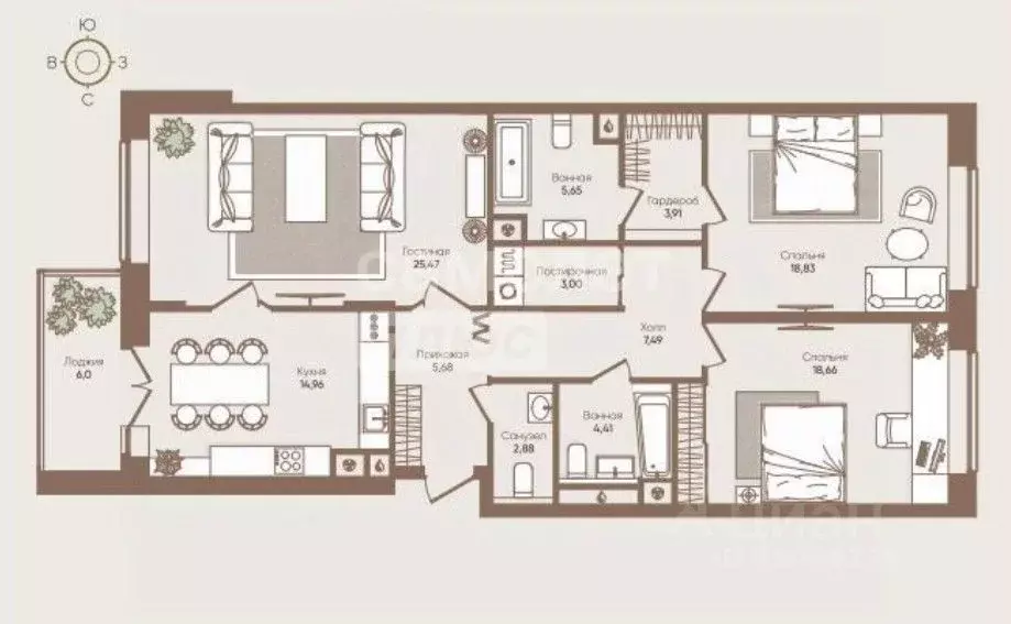 3-к кв. Тульская область, Тула ул. Болдина, 101 (111.7 м) - Фото 2