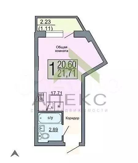 Квартира-студия, 20,6 м, 6/18 эт. - Фото 1