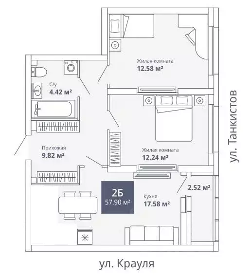 2-комнатная квартира: Екатеринбург, улица Крауля, 170 (58 м) - Фото 0