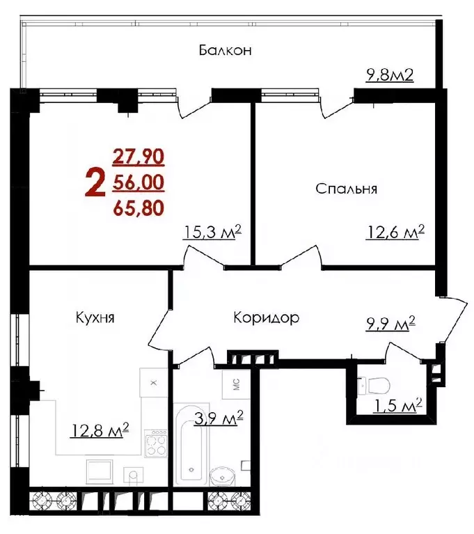 2-к кв. Белгородская область, Белгород ул. Губкина, 54 (65.8 м) - Фото 0