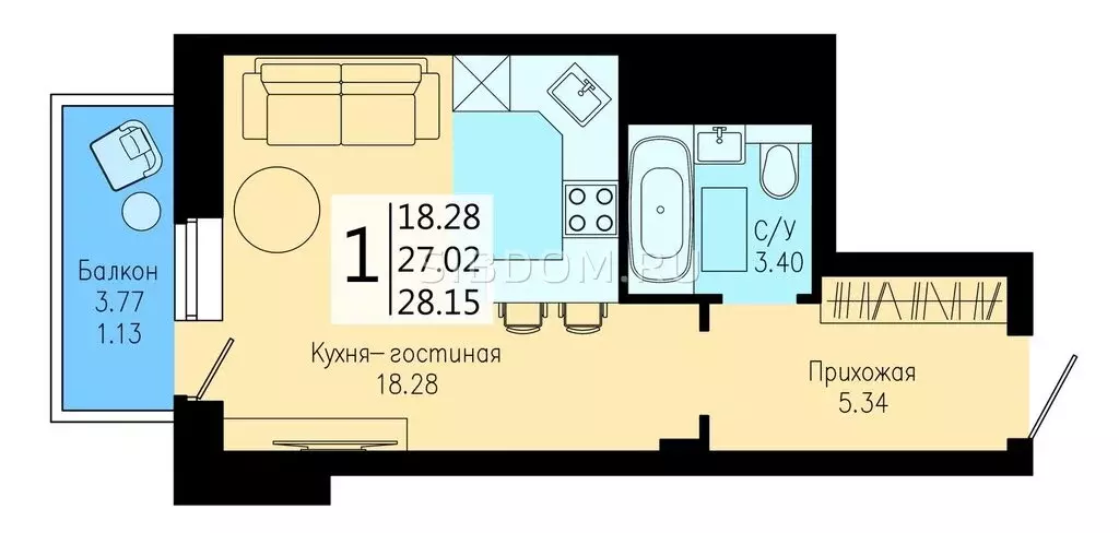 Квартира-студия: Красноярск, Советский район (28.15 м) - Фото 0